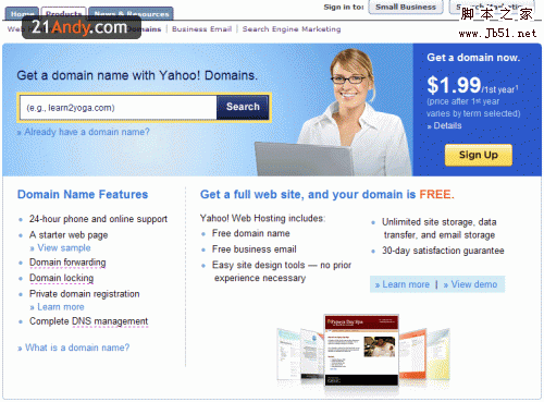 Yahoo上$1.99美元注册.com域名的图文教程”