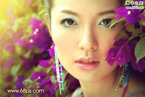 Photoshop将特写人物图片调制成柔美的紫黄色