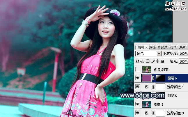 Photoshop将外景人物图片调制成甜美的暗青色