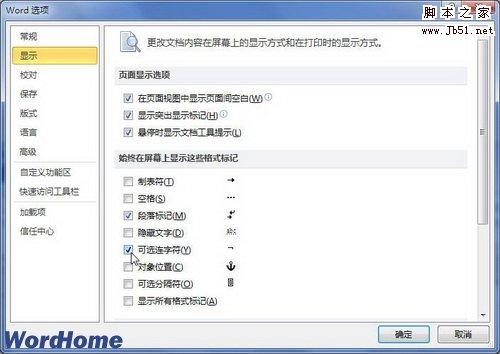 选中可选连字符复选框