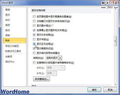 选中显示正文边框复选框