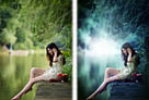 Photoshop为水景人物图片打造梦幻的暗青色效果