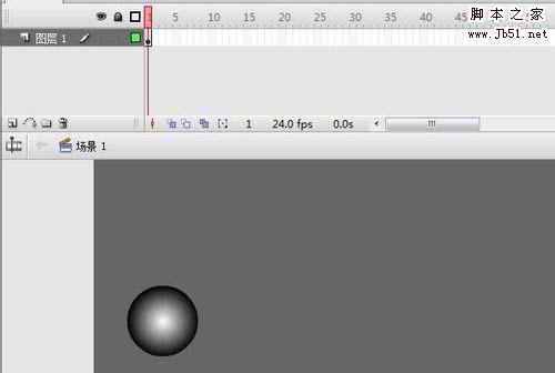 flash cs3怎么利用补间动画制作小球边隐边显效果?