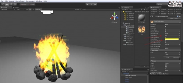 unity3d怎么给火堆添加火焰效果?