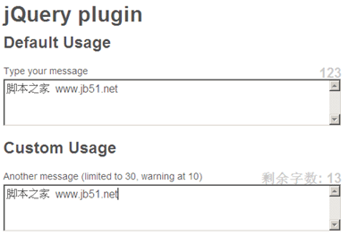 jQuery 仿twitter的文本字数限制效果