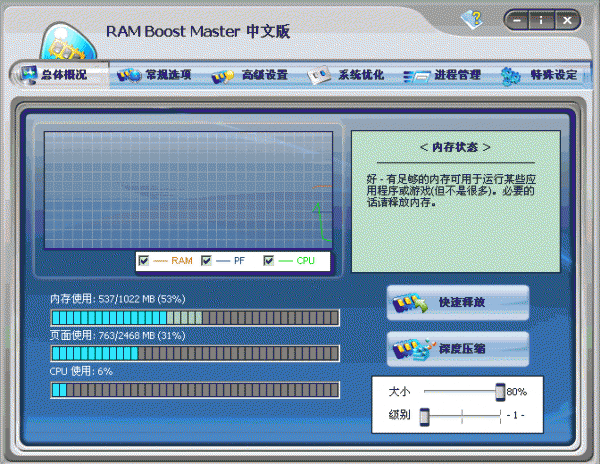 内存加速和优化软件 Ram Boost Master V6.1.0.8146 绿色汉化版