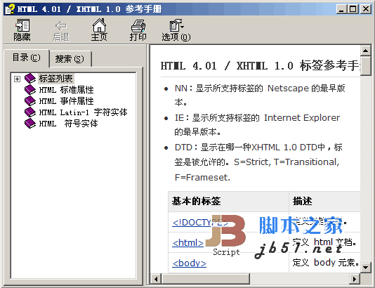 HTML 4.01 / XHTML 1.0 标签参考手册 chm版