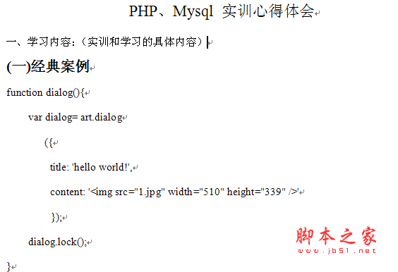 PHP、Mysql 实训心得体会 doc版