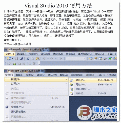 Visual Studio 2010使用方法 WORD文档 doc格式