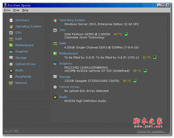 硬件检测工具(Piriform Speccy) v1.27.703 英文绿色版