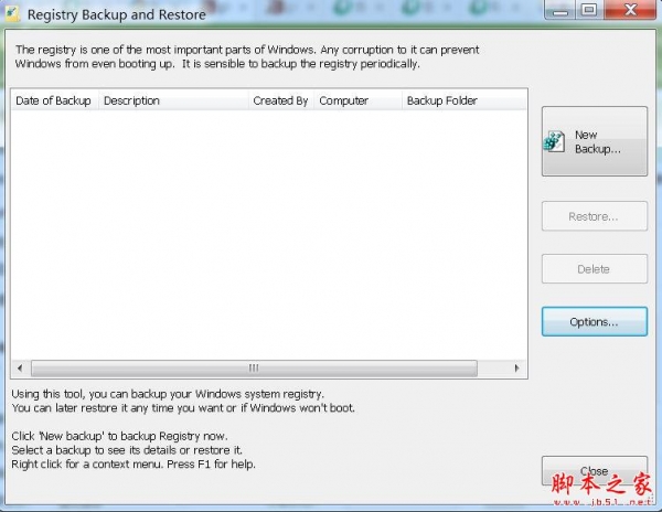 Registry Backup and Restore(系统注册表备份软件) V1.6 免费安装版