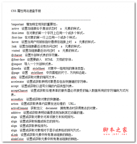 CSS和DOM属性用法速查手册 中文WORD版