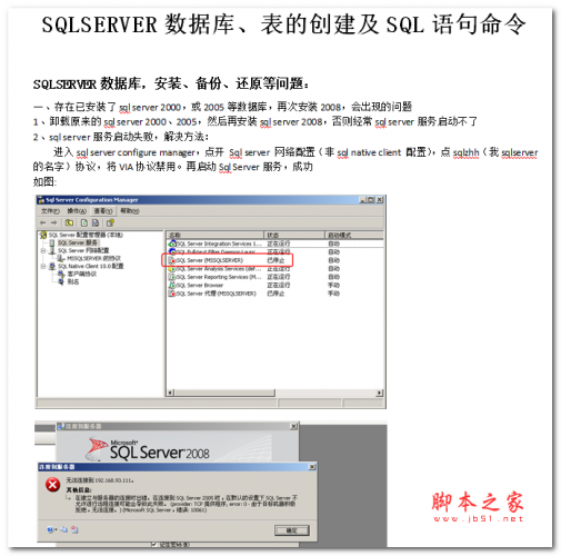SQLSERVER数据库、表的创建及SQL语句命令 中文WORD版