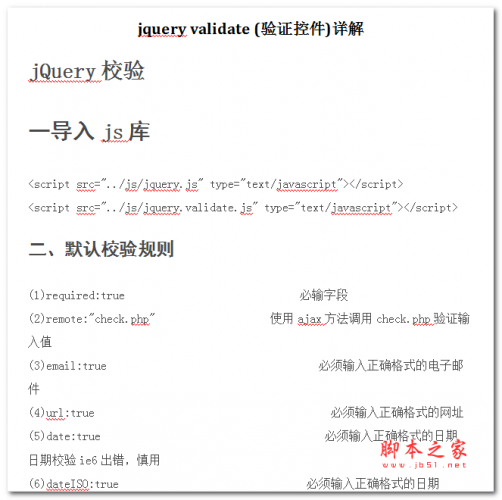 jquery&nbsp;validate(验证控件)详解 中文WORD版