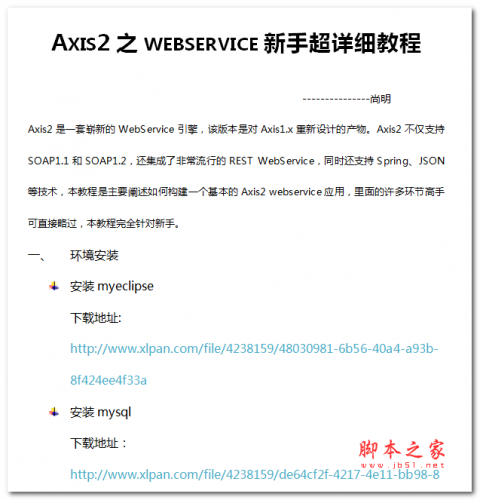 AXIS2之WEBSERVICE新手超详细教程 中文WORD版 2.75MB