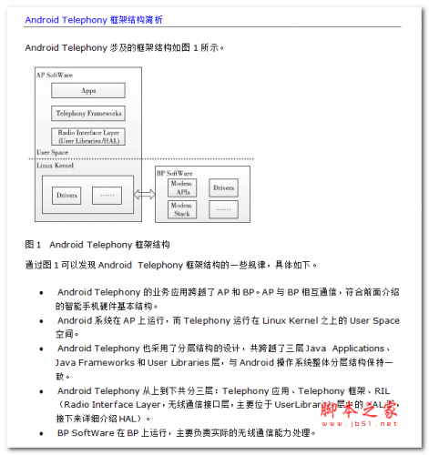 Android Telephony框架结构简析 中文WORD版