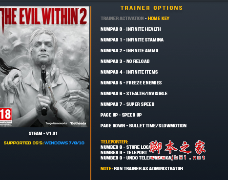 恶灵附身2十一项修改器 无限生命物品/超级速度 v1.01 免费绿色版