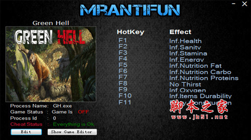 绿色地狱无限生命、无限体力和无限能量等十一项作弊修改器MrAntiFun