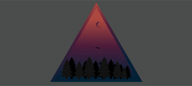 CSS3 SVG实现三角形场景图中的日落月出，飞鸟归林动画效果源码