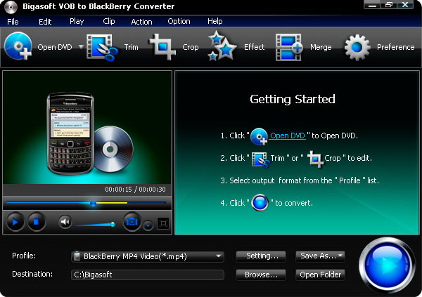 Bigasoft VOB to BlackBerry Converter(视频转换器) v3.2.3 免费安装版(附教程)