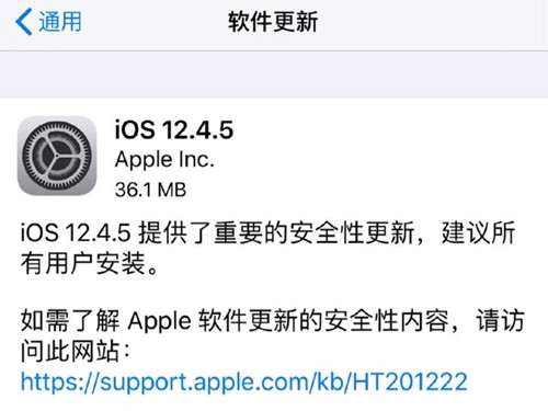苹果正式发布iOS 12.4.5 正式版 固件版本号为16G161(附更新方法)