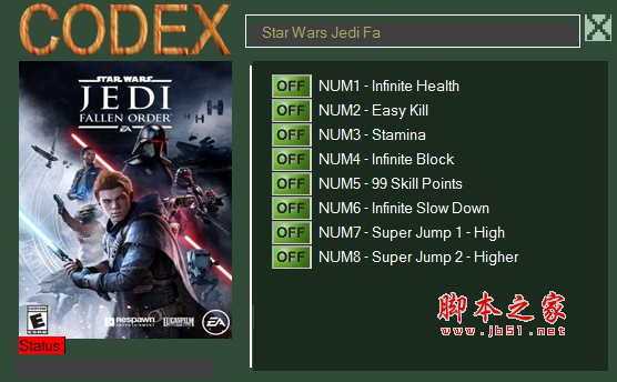 星球大战绝地陨落的武士团八项修改器(无限生命/无限技能点) CODEX版