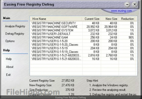 Eusing Free Registry Defrag注册表碎片整理工具v2.3官方免费版