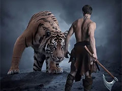 PS合成凶猛的老虎和拿斧头的勇士对峙的场景教程