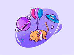 PS鼠绘宇宙中的气球喵星人噪点插画教程
