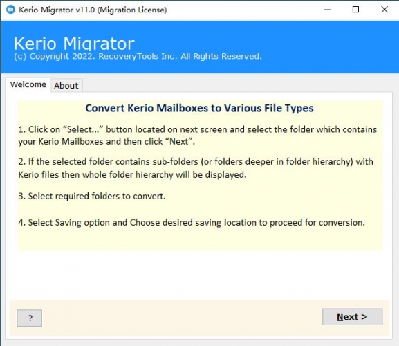 RecoveryTools Kerio Migrator(Kerio邮箱迁移工具) v11.5 免费破解版 附注册机