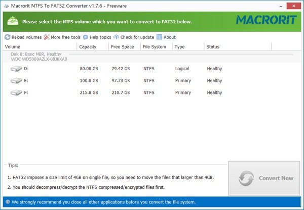 Macrorit NTFS to FAT32 Converter(NTFS转FAT32工具) v1.7.6 绿色免费版