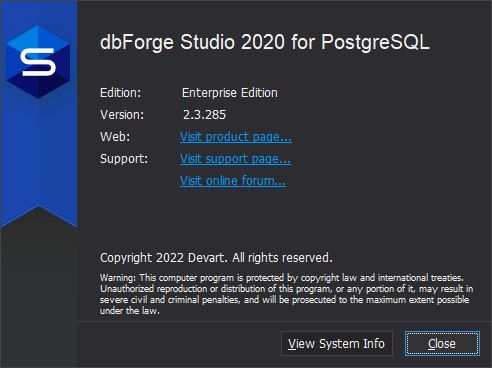 dbForge Studio for PostgreSQL注册机/破解补丁 v2.3.285 附激活教程