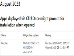 Win10 KB5028244更新存在Bug ClickOnce应用会显示:未安装"