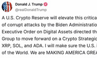 特朗普喊单：XRP、SOL、ADA纳入美国加密货币战略储备？