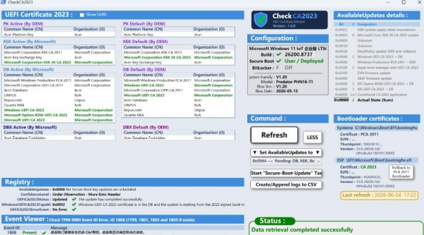 微软UEFI CA 2023证书检查 CheckCA2023 v1.6.0 免费版