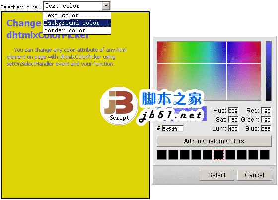 Js高级网页调色板 dhtmlxColorPicker v1.0