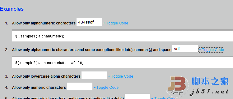 AlphaNumeric jQuery 表单字符输入限制插件