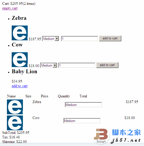 JavaScript Ajax动态购物车代码