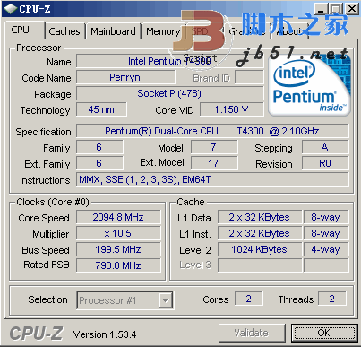 CPU检测 Cpu-Z 1.95 32bit 绿色英文版