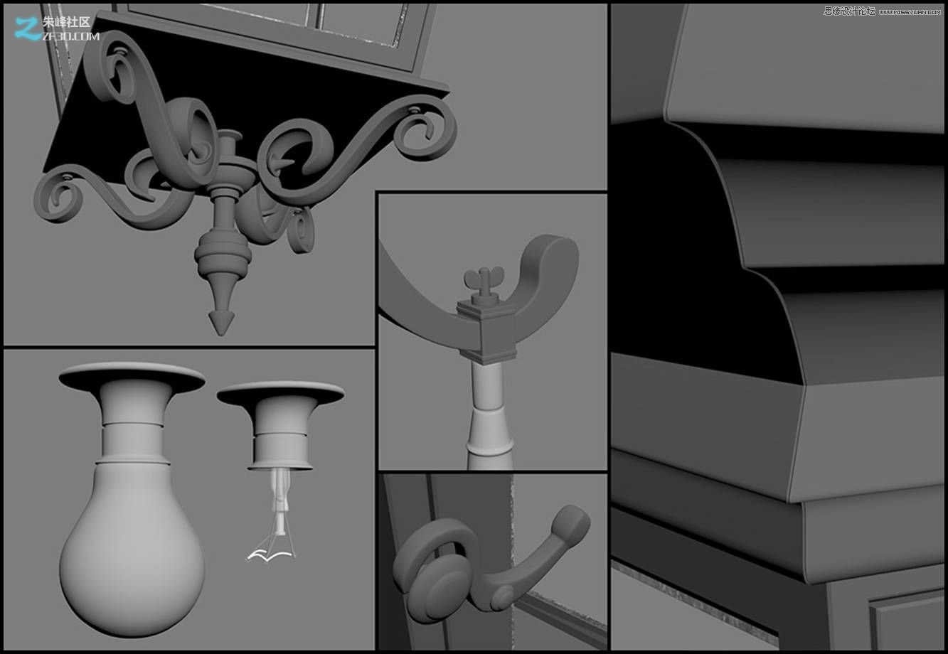 3dmax制作欧式风格的墙壁路灯效果,PS教程,思缘教程网