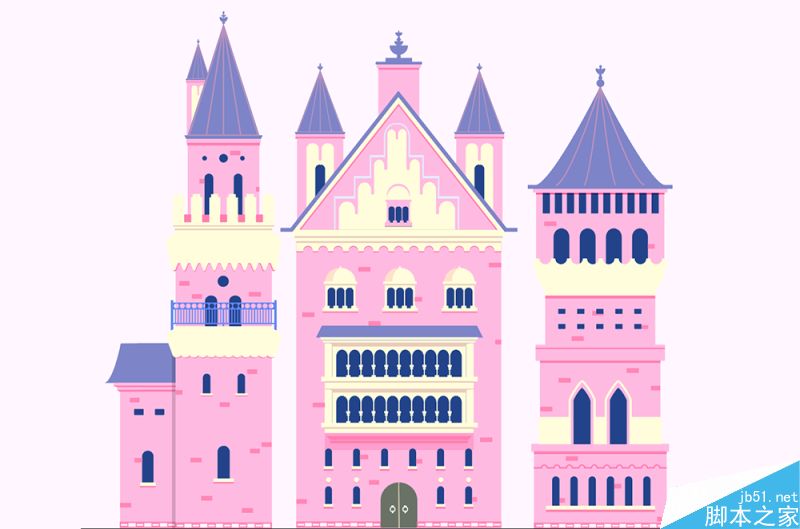ai绘制一组童话里的梦幻卡通城堡建筑