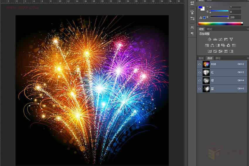 Photoshop巧用通道抠出绚丽的烟花效果图,PS教程,思缘教程网