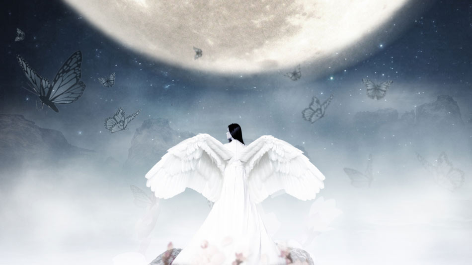 photoshop合成在月光下挥着翅膀的天使