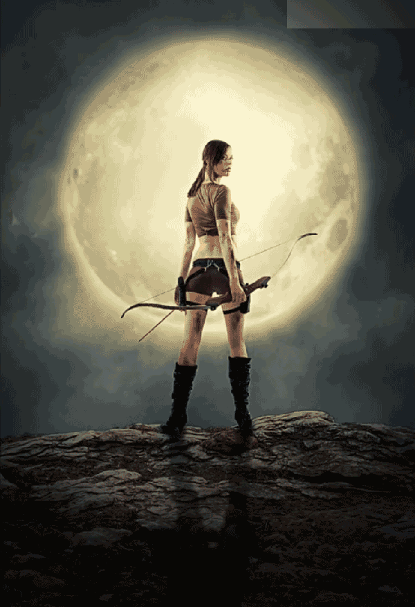 Photoshop合成月亮下拿着弓箭的超酷女战士
