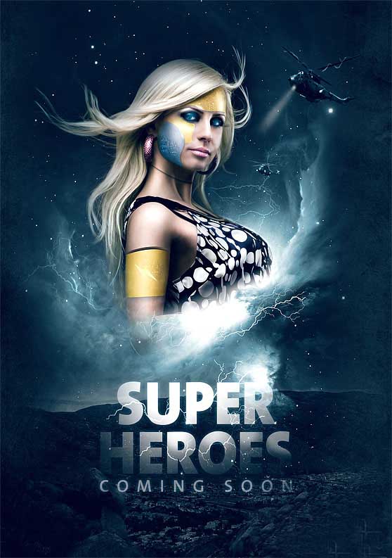 PS合成震撼十足的超级女英雄电影海报