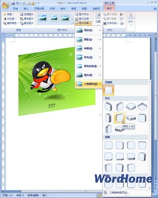 Word 2007技巧：设置图片三维旋转效果 三联