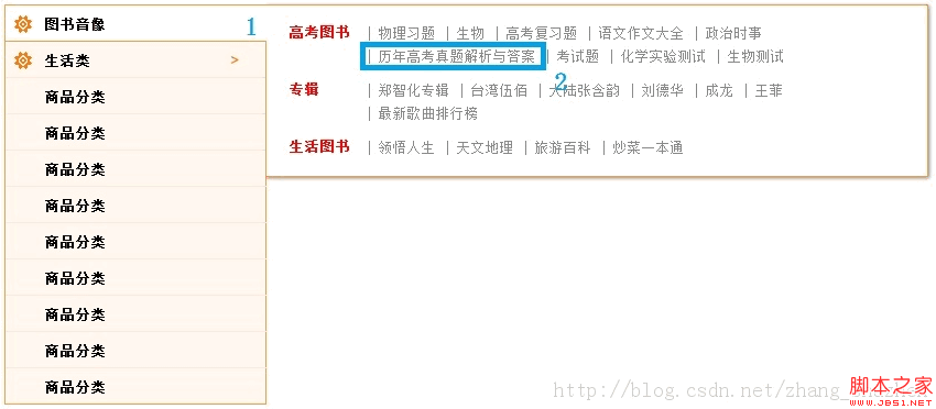 仿当当网淘宝网等主流电子商务网站商品分类导