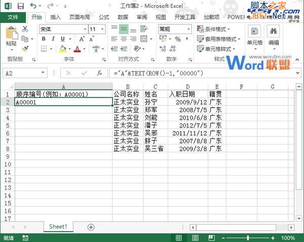 利用Text函数在Excel2013中建立顺序编号