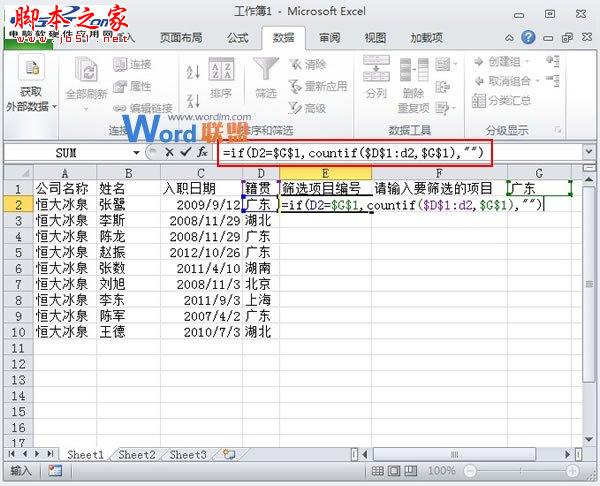 Excel2010中自定义进行筛选并依次编号