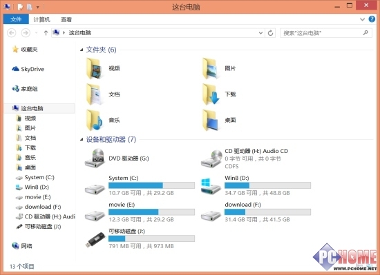 如何将U盘与Win8.1的所有混在一起的存储设备和驱动器分开显示”